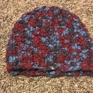Chunky Knit Beanie in maroon and blue